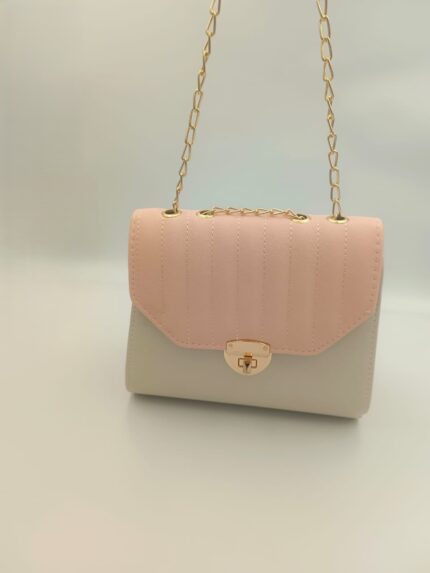 White & Pink Bag with a gold chain