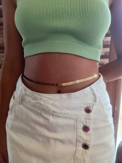 Three in One Belly Chain_Gold Snake with black pearls