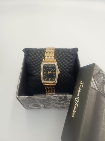 Gold Stainless Steel Oval Watch_Black
