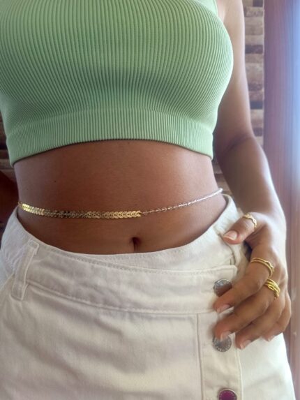 Three in One Belly Chain_Gold Snake with transparent pearls