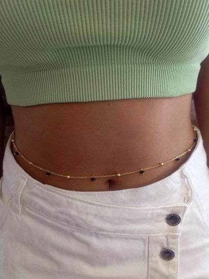 Three in One Belly Chain_Gold chain with black pearls