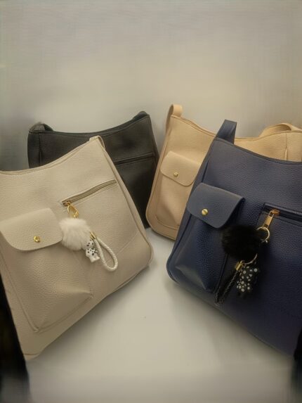 High Quality Big Cross Leather Bag with a Teddy Bear keychain