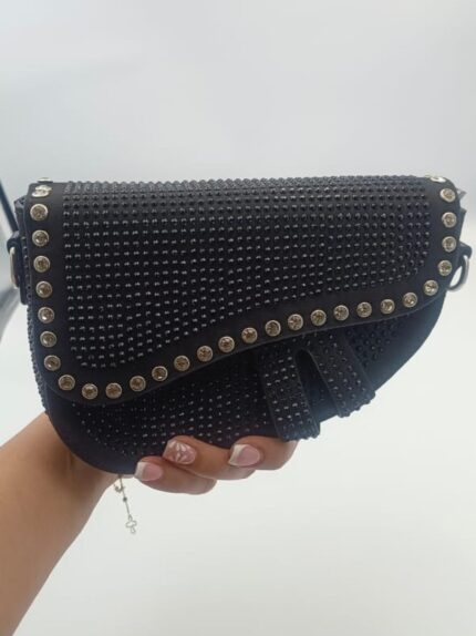 Elegant Black Strass Hand & Strap Bag