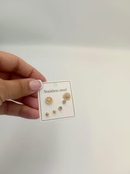 Set of 3 Gold Earrings-Medium flower