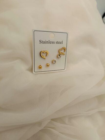Set of 3 Gold Earrings-Open Heart