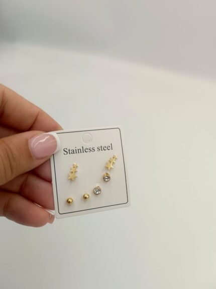 Set of 3 Gold Earrings-Stars