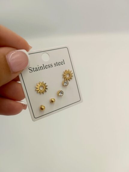 Set of 3 Gold Earrings-Sun